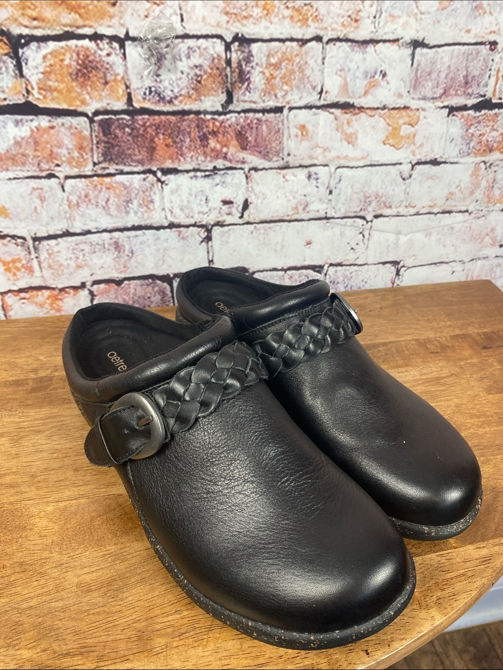 Aetrex Libby Black Leather Slip On Comfort Clog Shoe Sz 7.5 - Picture 5 of 13